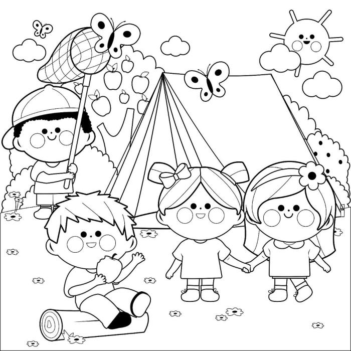 Camping coloring book pages free