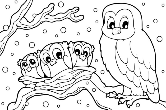 Free coloring pages animals in winter