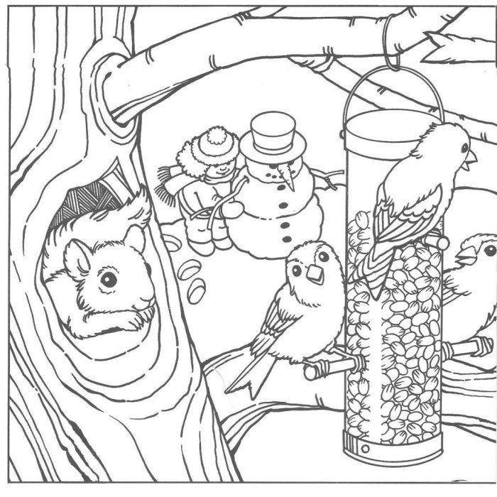 Free coloring pages animals in winter