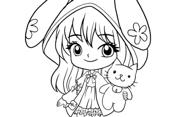 Anime girls easy coloring pages kawaii