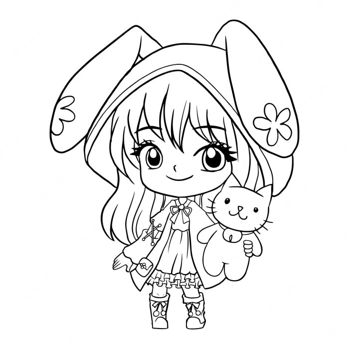 Anime girls easy coloring pages kawaii