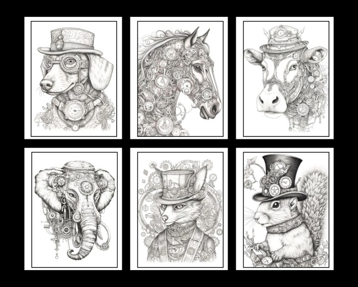 Steampunk animals coloring book