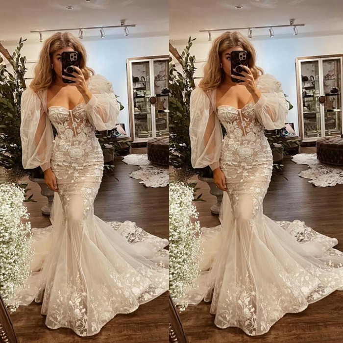 Mermaid with sleeves wedding dress