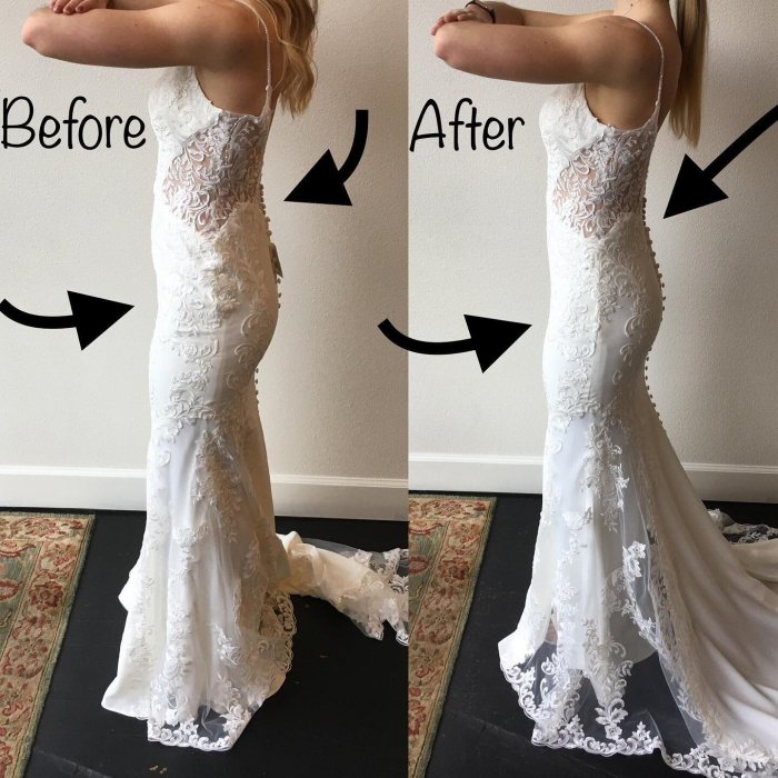 Wedding dress alterations before and after