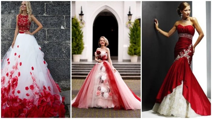 Red black and white wedding dress