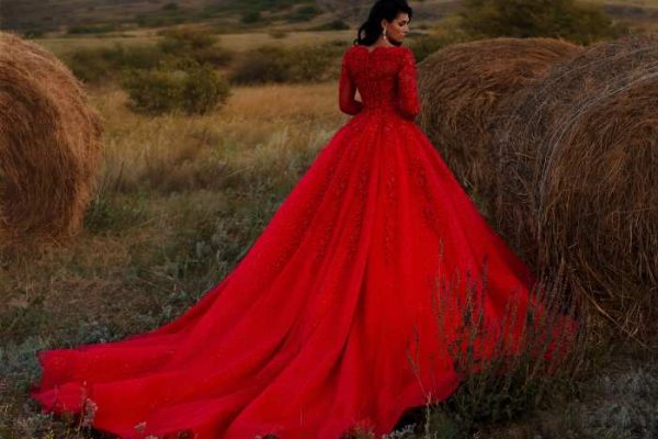 Red black and white wedding dress