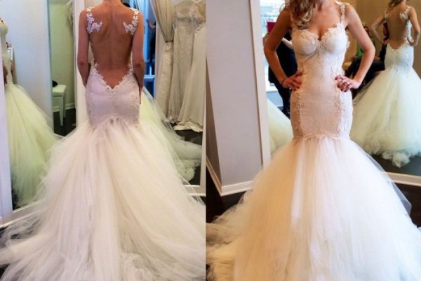 Tulle wedding dress with lace