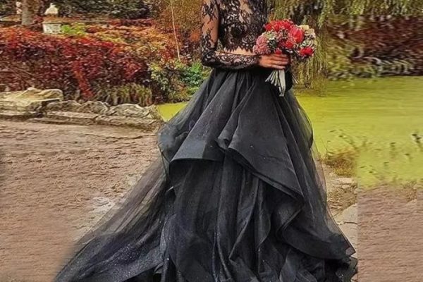 Gothic black and purple wedding dress