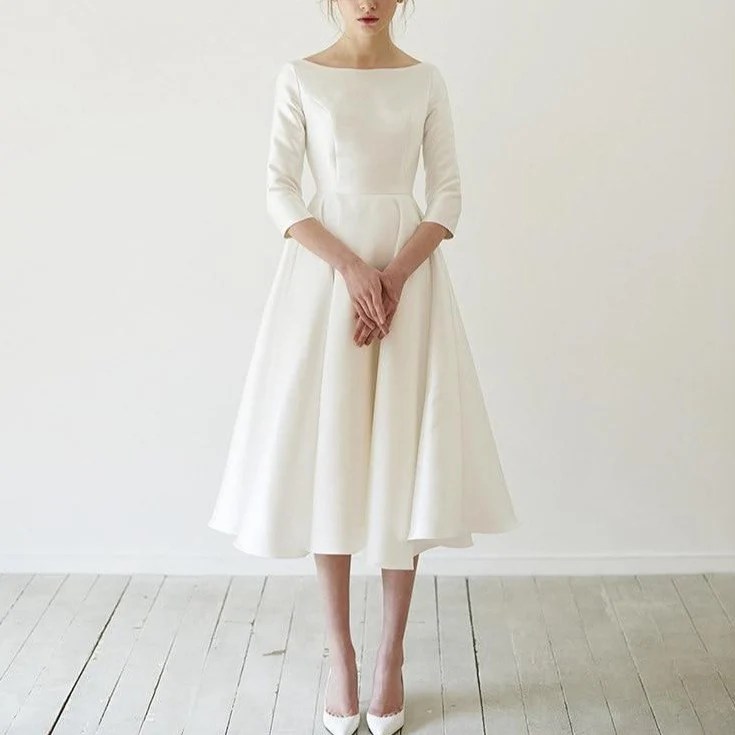 Tea length with sleeves wedding dress